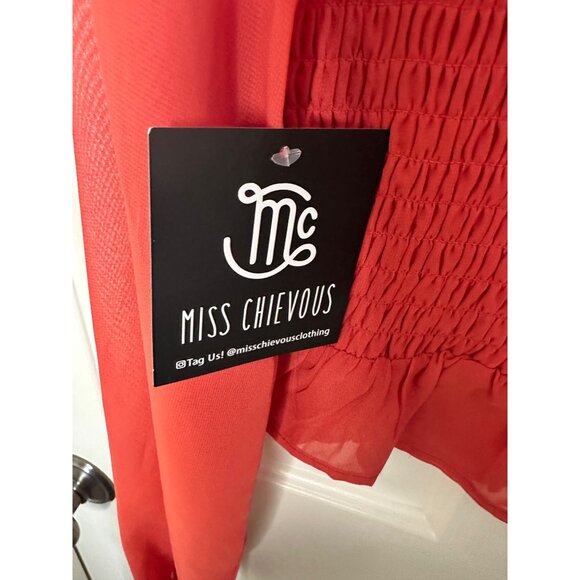 Miss Chievous Coral Smocked Long Sleeve Top With Ruffle Hem & Open Back Size L - Picture 6 of 6